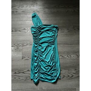 Arden B Teal Blue One Shoulder Ruched Bodycon Mini Dress Womens Cocktail Party